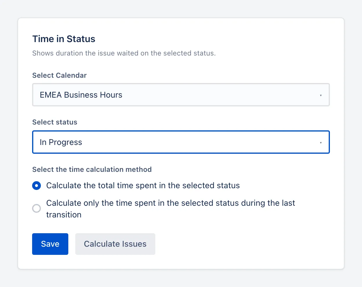 The Time in Status field configuration screen