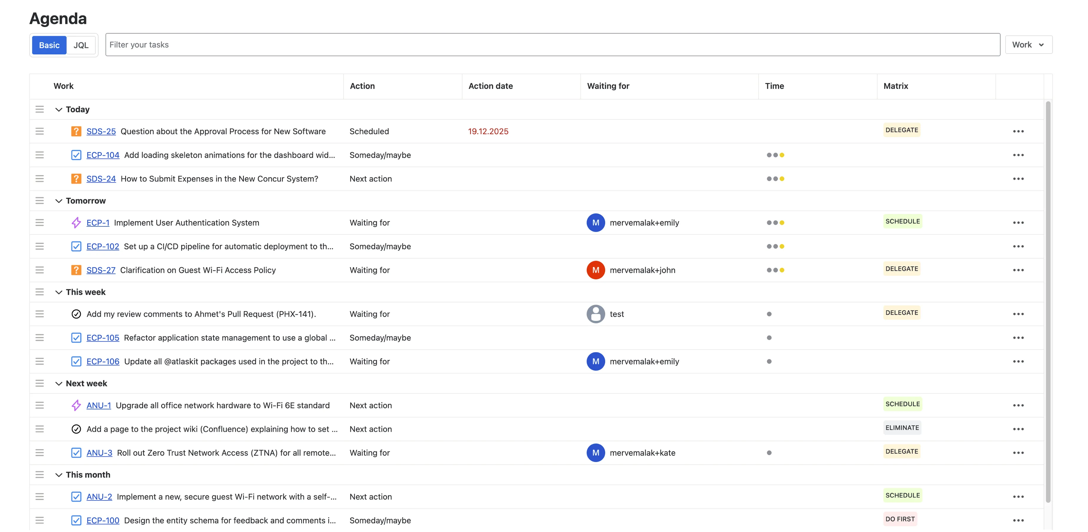 Getting Work Done for Jira — Agenda Page