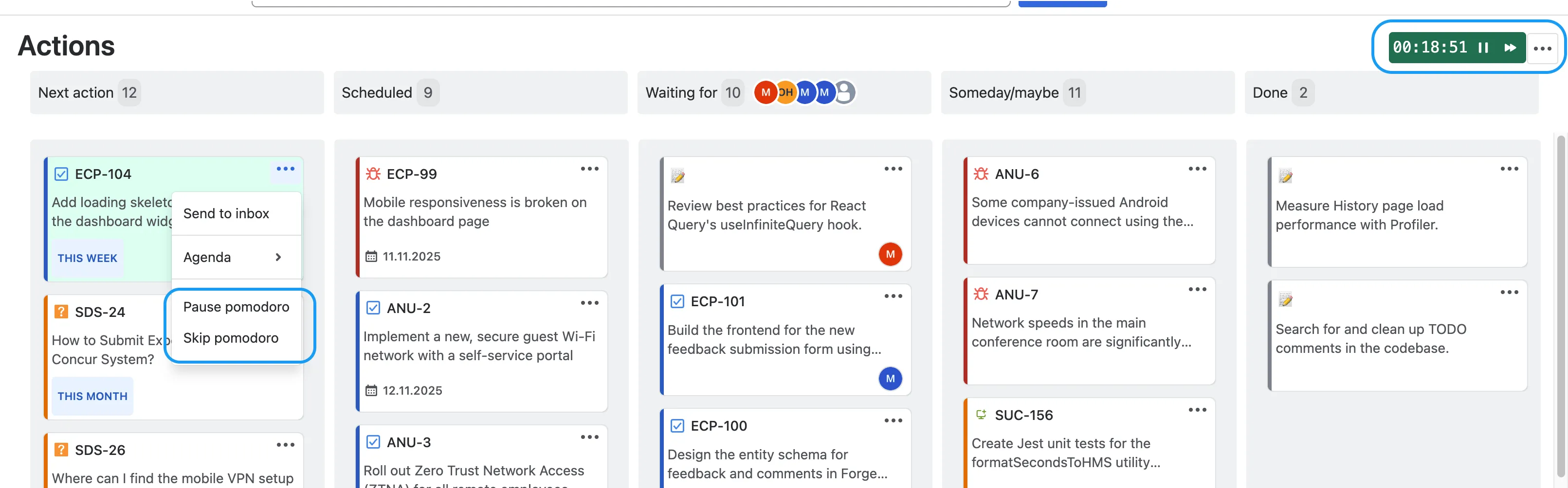 Pause and skip work session operations on the Actions page