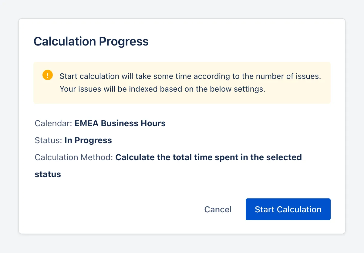 The confirmation dialog shown before the first calculation