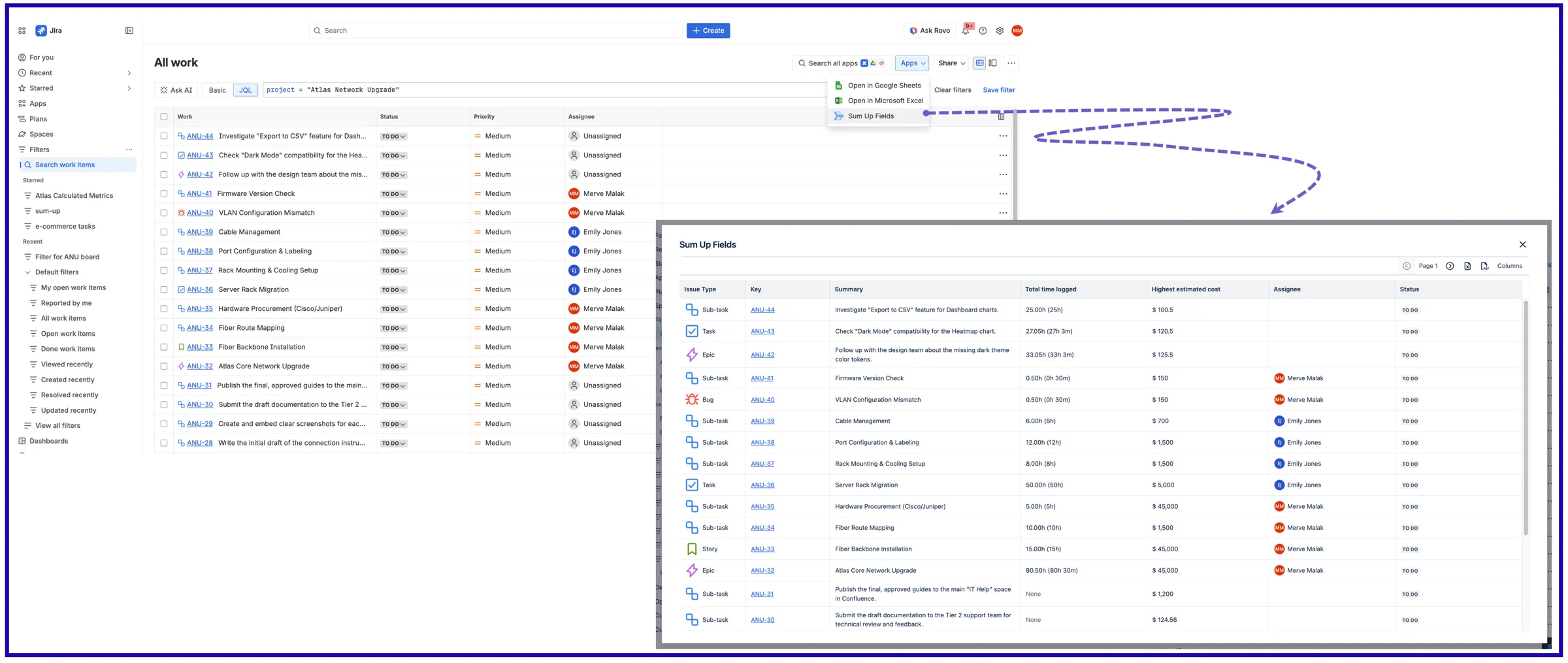 Jira Sum-up Custom Field Navigator App